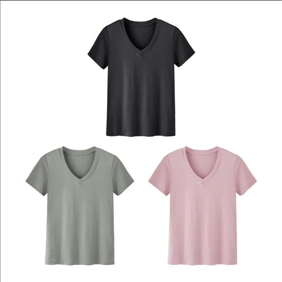 Showitty 3 Pack Multicolor Short Sleeve V Neck Basic T Shirts Womens Size XL - Picture 1 of 8